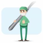 Cartoon Surgeon Carrying Scalpel Stock Photo