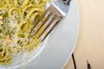 Italian Traditional Basil Pesto Pasta Ingredients Stock Photo