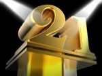 Golden Twenty One On Pedestal Means Entertainment Awards Or Priz Stock Photo