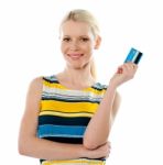 Young Lady Showing Credit Card Stock Photo