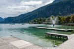 Fountain In Lake Wolfgang At St. Gilgen Stock Photo