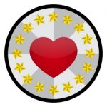  Love Heart With Five Point Star In Circle Shape Emblem Stock Photo