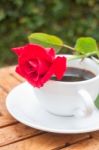 Cup Of Black Coffee In Home Garden Stock Photo