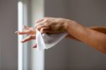 Clean Hands With Wet Wipes Stock Photo