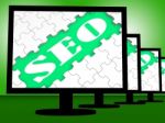 Seo On Monitors Shows Websites Search Engine Optimization Online Stock Photo