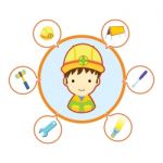 Mechanic Repairman With Job Tool Icons Stock Photo