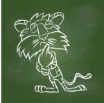 Hand Drawing Tiger On Green Board - Illustration Stock Photo