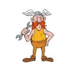 Viking Repairman Standing Spanner Cartoon Stock Photo