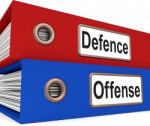 Defence Offense Folders Mean Protect And Attack Stock Photo