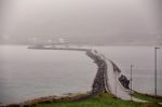 Norway Road And Bridges On Coastline Of A Fjord. Nordic Cloudy S Stock Photo