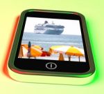 Cruise Ship On Mobile Screen Stock Photo