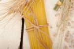 Organic Raw Italian Pasta And Durum Wheat Stock Photo