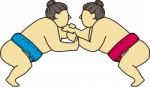 Rikishi Sumo Wrestlers Wrestling Side Mono Line Stock Photo