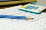 Financial Data Table And Calculator Stock Photo