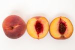 Sweet Peach Sliced Isolated On A White Background Stock Photo