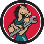 Horse Mechanic Spanner Circle Cartoon Stock Photo