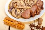 Venison Deer Game Filet And Wild Mushrooms Stock Photo