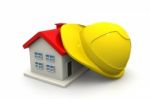 House  With Safety Helmet Stock Photo