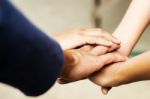 Group Of People Put Their Hands Together  Stock Photo