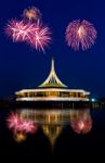 Beautiful Building With Fireworks Stock Photo