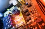 Circuit Electronic On Motherboard Stock Photo