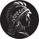 Minerva Head Side Profile Oval Woodcut Stock Photo