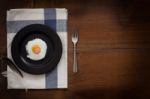 Eating Fried Eggs Flat Lay Still Life Rustic With Food Stylish Stock Photo