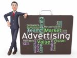 Advertising Wordcloud Means Advertisements Promotion And Adverti Stock Photo