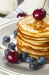 Stack Of Pancakes With Fresh Berries Stock Photo