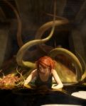 3d Fantasy Illustration,woman Being Attack By A Monster Creature Stock Photo