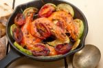 Roasted Shrimps With Zucchini And Tomatoes Stock Photo