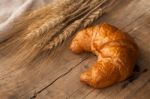 Tasty Croissant Still Life Rustic Wooden Background Stock Photo