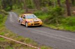 P. Barrett Driving Mitsubishi Evo Stock Photo