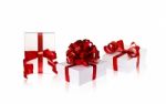 Set Of Gift Box With Red Ribbon Stock Photo