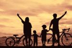 Family With Waving Hands Stock Photo