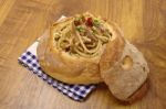 Spaghetti In Bread Stock Photo