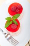 Fresh Raspberry Cake Mousse Dessert Stock Photo