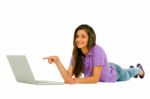 Smiling Teenage Girl With Laptop Stock Photo