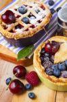 Decorated Homemade Shortcrust Pastry Berry Pies Stock Photo