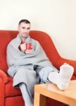 Man With Broken Leg Stock Photo