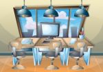 Cartoon  Illustration Interior Office Room With Separated Layers Stock Photo