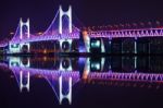 Gwangan Bridge And Haeundae At Night In Busan,korea Stock Photo