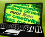 Debt Free Screen Shows Good Credit Or No Debt Stock Photo