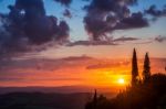 Sunset Val D'orcia Tuscany Stock Photo