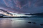 Spectacular Sunset On The Beach Of Arnao, Asturias, Spain, Stock Photo