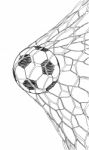 Soccer Football In Goal Net Stock Photo