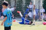 Bangkok, Thailand - Nov 2016: In The Nov 23, 2016. Youth Soccer Match, In Pieamsuwan Elementary School Stock Photo