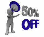 Fifty Percent Off Character Means Discount Price Or Sale 50% Stock Photo