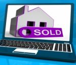 Sold House Laptop Shows Successful Offer Or Auction Stock Photo