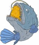 Anglerfish Swooping Up Lure Drawing Stock Photo